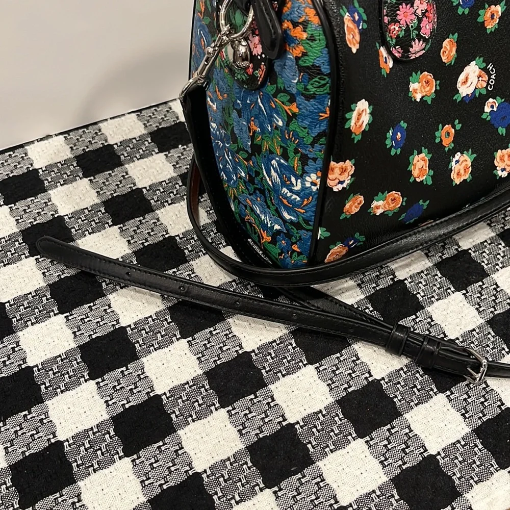 Coach Mini Bennett Black Satchel In Floral Mix Pattern Crossbody Silver Hardware - Picture 5 of 13